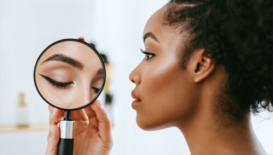 Beauty expert performing facial skin analysis during CBD skincare consultation