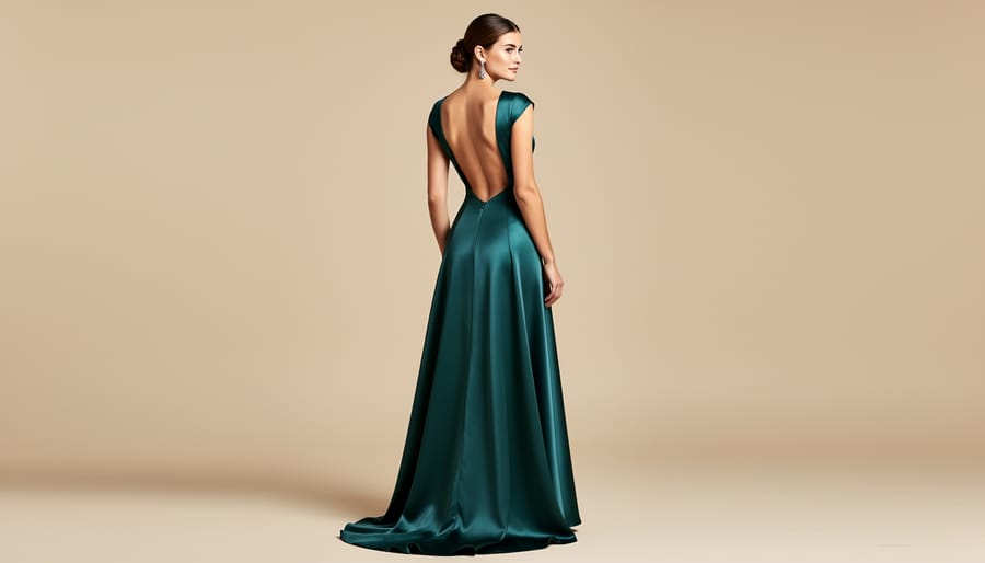 Bride wearing a wedding dress with a minimalist V-neck front and low open back